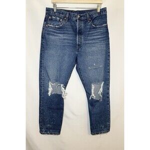 Levi's Athens Ranks 501 Distressed Button Fly Straight Crop Jeans Women 32 X‎ 26